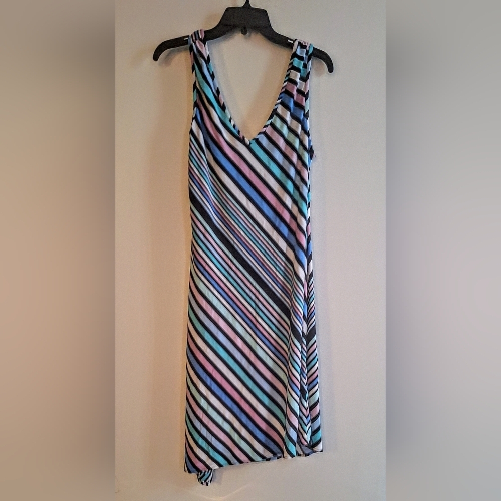 NWOT Nine West Asymmetrical Striped Dress - Black, White, Blue, Pink. - Picture 2 of 5